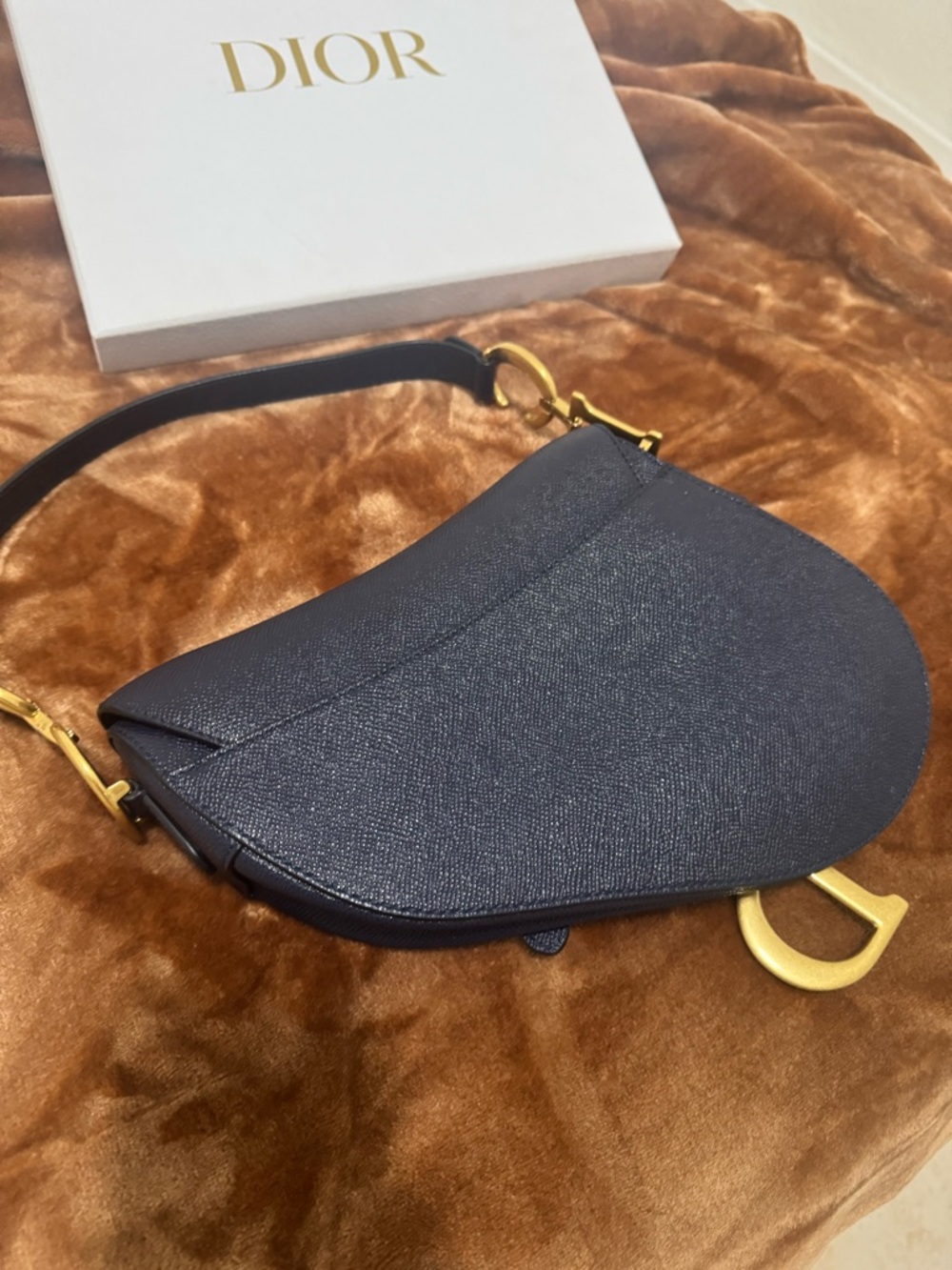 Dior Navy Saddle Shoulder Bag with Gold Hardware - Picture 6 of 6